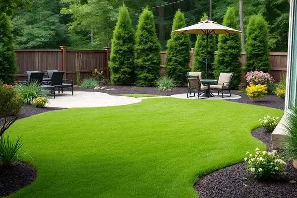 Beautiful residential backyard with zoysia grass