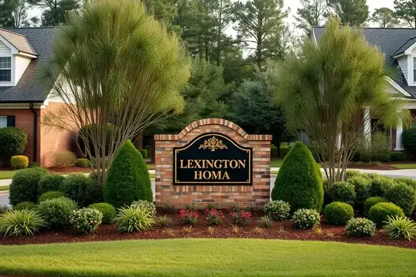 HOA community entrance with professional landscaping